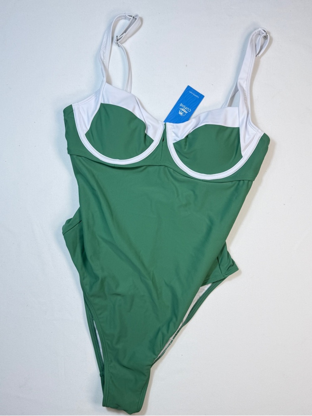 New with Tag CUPSHE Women's Green and White Underwire One-Piece Swimsuit | M